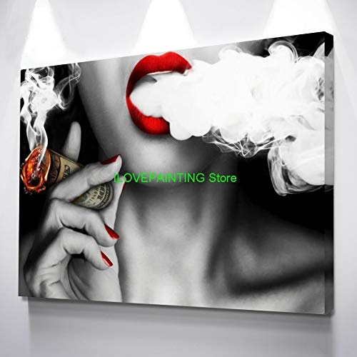 Wall Art Canvas Paintings 1 Pc Graffiti U.S.Dollar Money Clouds Girl Sexy Lips Abstract Poster Pictures Home Decor Living Room60X90Cm  No Frame