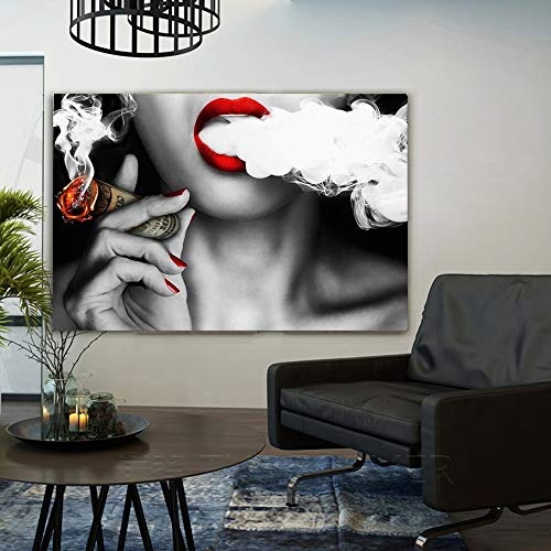 Wall Art Canvas Paintings 1 Pc Graffiti U.S.Dollar Money Clouds Girl Sexy Lips Abstract Poster Pictures Home Decor Living Room60X90Cm  No Frame