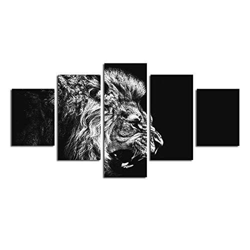 Yacart Leinwandbilder Kunstdruck Bild Poster No Framed Hd Five Asymmetric Lion Schwarzer Hintergrund Computer Inkjet Ölgemälde Dekoration 30X40Cm (2Pcs) 30X60Cm (2Pcs) 30X80Cm (1 Stück) Lion