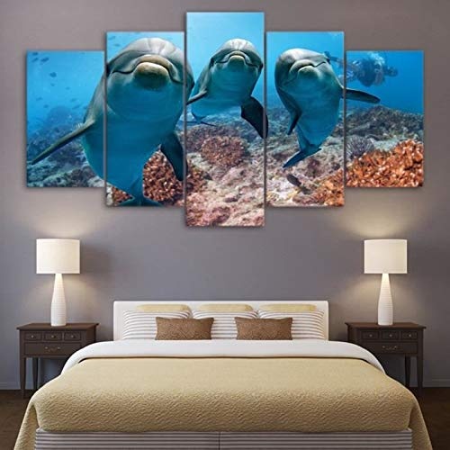 Yacart Leinwandbilder Kunstdruck Bild Poster No Framed HD Five Three Dolphin Unterwasserwelt Computer Inkjet Ölgemälde Dekoratives Gemälde 30X40Cm x3 Dolphin