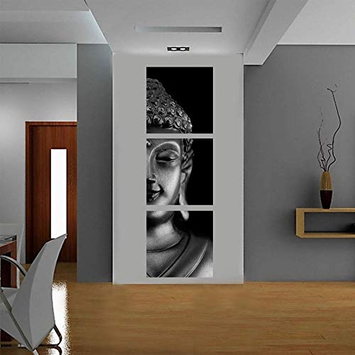 Yacart Leinwandbilder Kunstdruck Bild Poster No Framed Hd Modern Dekorativ Computer Inkjet Ölgemälde Triple Half Half Buddha Kopf Schwarz 30Cm * 30Cm * (3 Bögen) A