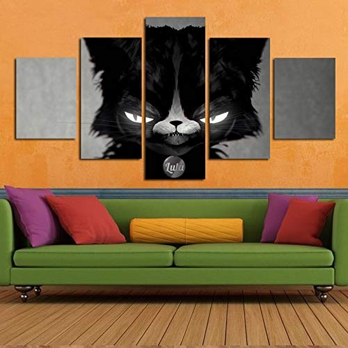 Yacart Leinwandbilder Kunstdruck Bild Poster No Framed Hd Five Grauer Hintergrund Cartoon Black Cat Blinking Computer Printing Ölgemälde Dekorative Malerei 30X40Cm x230X60Cm x230X80Cm x1 Black Cat