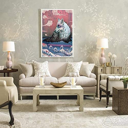 HEDDK Leinwandbilder Leinwand Wandkunst Ölgemälde Computer Inkjet Wellen und Wölfe Bilder Poster für Office Home Moderne Dekoration (Kein Rahmen),40x60cm