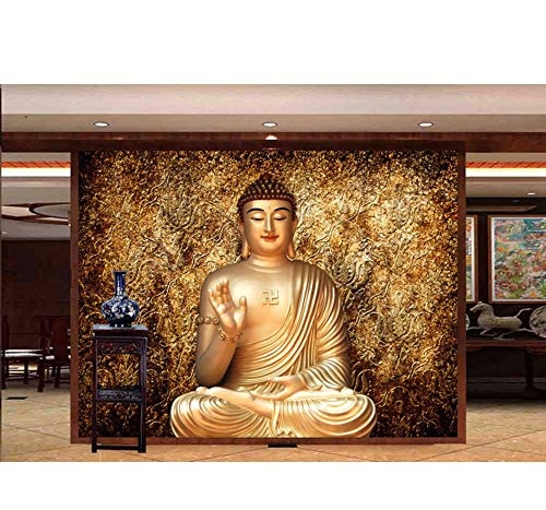 Fototapeten Goldener Buddha Fototapete Buddhistischer Tempel Wandbild Benutzerdefinierte 3D Wallpaper Für Wände Designer Schlafzimmer Wohnzimmer Restaurant-350X250Cm,Wandbilder