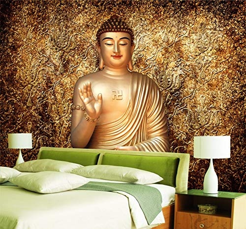 Fototapeten Goldener Buddha Fototapete Buddhistischer Tempel Wandbild Benutzerdefinierte 3D Wallpaper Für Wände Designer Schlafzimmer Wohnzimmer Restaurant-350X250Cm,Wandbilder