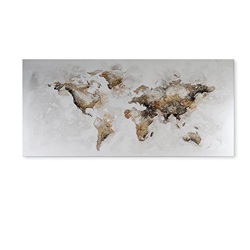 Casablanca Ölbild Weltkarte braun/grau/weiß 150 x 70 cm Holz/Leinen,m.silbernem Glitter
