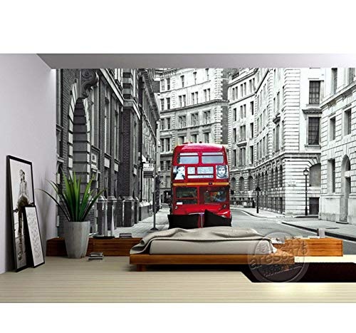 Fototapeten Individuelle Fototapete London City Urban Wallpaper 3D Designer Wandbild Red Bus Schlafzimmer Wohnzimmer Kinderzimmer Dekor Home Art-450X300Cm,Wandbilder