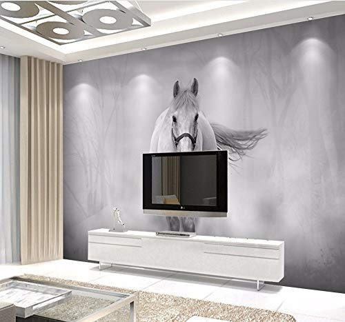 Wandbilder Benutzerdefinierte 3D Running White Horse Tv Hintergrundbild Designer Wallpaper Wandbild Dekoration Interior 3D Wallpaper-350X250Cm,wallpaper