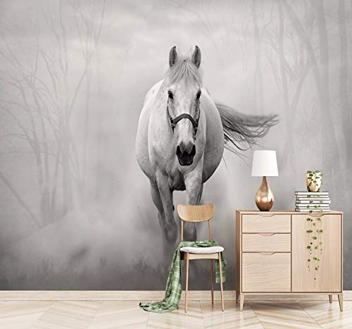 Wandbilder Benutzerdefinierte 3D Running White Horse Tv Hintergrundbild Designer Wallpaper Wandbild Dekoration Interior 3D Wallpaper-350X250Cm,wallpaper