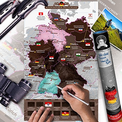 murando - Rubbel Deutschlandkarte - Weltneuheit: Weltkarte zum Rubbeln - Laminiert (beschreib- & abwischbar) Rubbelkarte Deutschland 31x50 cm k-A-0369-o-a