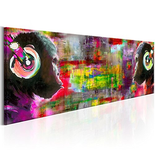 murando - Bilder 150x50 cm Vlies Leinwandbild 1 TLG Kunstdruck modern Wandbilder XXL Wanddekoration Design Wand Bild - Schimpanse AFFE Musik bunt g-A-0107-b-b