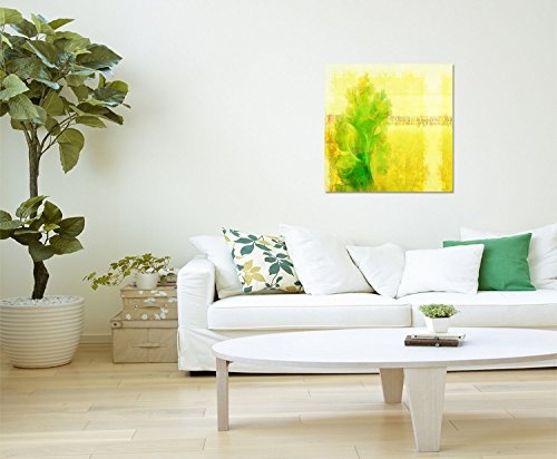 Kunstdruck grün gelb Abstrakt487_40x40cm Leinwandbild knallige Farben leuchtend XXL fertig auf Keilrahmen quadratisches Wandbild