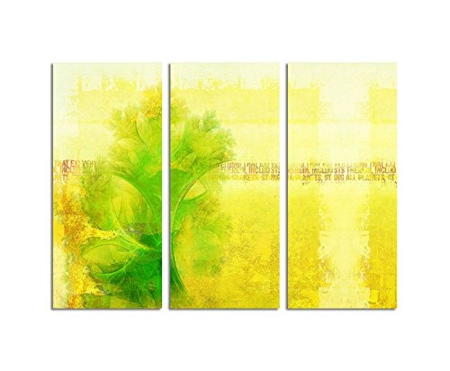 Kunstdruck grün gelb Abstrakt487_3x90x40cm Leinwandbild knallige Farben leuchtend XXL fertig auf Keilrahmen dreiteiliges Wandbild Tryptichon