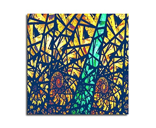 Kunstdruck Abstrakt422_60x60cm Knalliges Leinwandbild XXL blau grün gelb rot fertig auf Keilrahmen quadratisches Wandbild