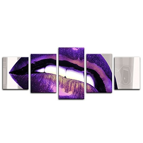 Wandbild - Abstrakte Kunst Lippen 07 - violett - Bild auf...