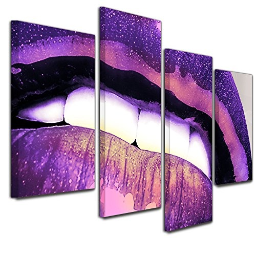 Wandbild - Abstrakte Kunst Lippen 07 - violett - Bild auf Leinwand - 120x80cm - 4teilig - Leinwandbilder - Urban & Graphic - Mund - Verführung - sexy - modern