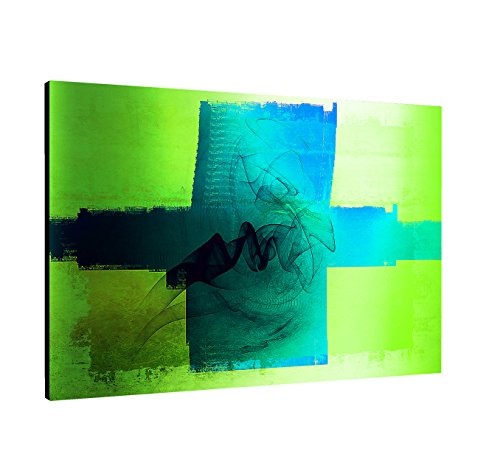 100x70cm LeinLeinwandbild Abstrakt088 knalliges Leinwandbildtürkis blau grün zeitlose Wohnraum-Dekoration Kunstdruck