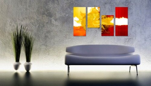 Knallig bunt - opulentes Wandbild 130x70cm 4 teiliges Keilrahmenbild (30x70+30x50+30x50+30x70cm) abstraktes Wandbild mehrteilig Kunstdruck im Gemälde-Stil - optisch wie handgemalt Vintage