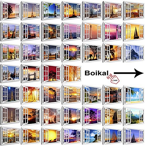 BOIKAL XXL09-12 Fensterblick Leinwand bild 3D Illusion - FERTIG GERAHMTE BILDER Kein POSTER ! ! Wandbild 100 x 80 cm Braun ! Farbe - Große 21 Variante wählbar ! Fenster Kunstdruck Landschaft Möwe, Meer Wellen