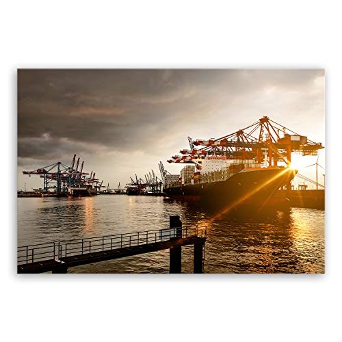 ge Bildet® hochwertiges Leinwandbild XXL - Hamburger Hafen - 120 x 80 cm einteilig 1247