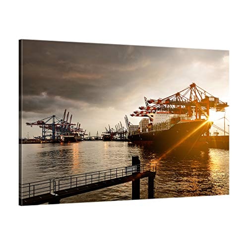 ge Bildet® hochwertiges Leinwandbild XXL - Hamburger Hafen - 120 x 80 cm einteilig 1247