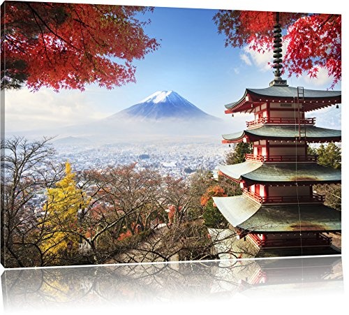 Pixxprint Japanischer Tempel im Herbst, Format: 120x80 auf Leinwand