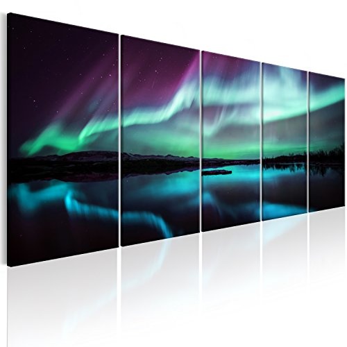 murando - Bilder Polarlicht 200x80 cm - Vlies Leinwandbild 5 Teilig Kunstdruck modern Wandbilder XXL Wanddekoration Design Wand Bild - Nordlicht Island Nacht c-B-0289-b-n