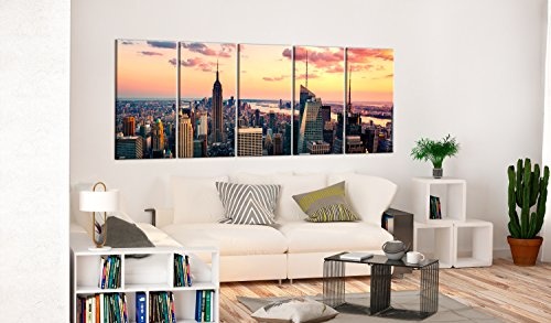 murando - Bilder New York 200x80 cm - Leinwandbilder - Fertig Aufgespannt - 5 Teilig - Wandbilder XXL - Kunstdrucke - Wandbild - Skyline NYC Stadt City d-B-0200-b-m