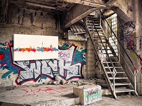 Kunstbruder Wandbild Kunstdruck Leinwandbild Berlin Skyline - Color (Div. Größen) - Kunst Druck auf Leinwand Bilder Banksy 30x60cm