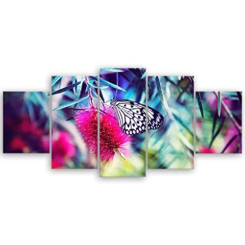 ge Bildet® hochwertiges Leinwandbild XXL - Butterfly - Color Explosion - 150 x 70 cm mehrteilig (5 teilig) 22989