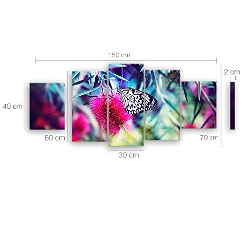 ge Bildet® hochwertiges Leinwandbild XXL - Butterfly - Color Explosion - 150 x 70 cm mehrteilig (5 teilig) 22989