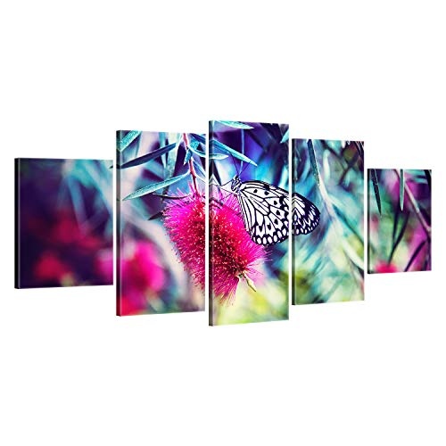 ge Bildet® hochwertiges Leinwandbild XXL - Butterfly - Color Explosion - 150 x 70 cm mehrteilig (5 teilig) 22989