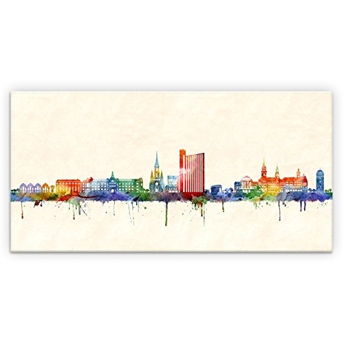 Kunstbruder Skyline Chemnitz Color (div. Größen) - Kunst Druck auf Leinwand 60x120cm