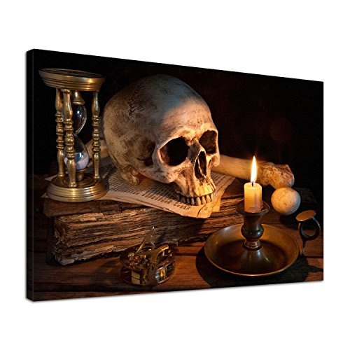Leinwand Bild edel Gothic Totenkopf Skull Sanduhr Farbe color, Größe 80 x 60 cm