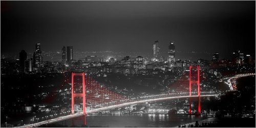 Leinwandbild 180 x 90 cm: Bosporus Brücke bei Nacht...