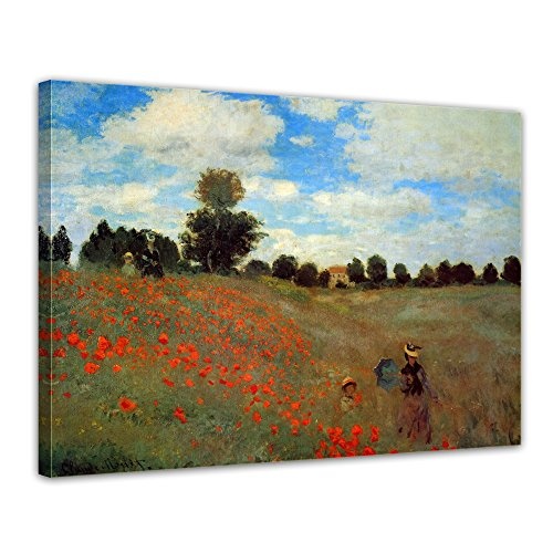 Wandbild Claude Monet Mohnfeld bei Argenteuil - 60x50cm quer - Alte Meister Berühmte Gemälde Leinwandbild Kunstdruck Bild auf Leinwand