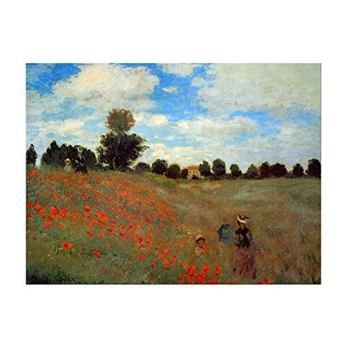 Wandbild Claude Monet Mohnfeld bei Argenteuil - 60x50cm quer - Alte Meister Berühmte Gemälde Leinwandbild Kunstdruck Bild auf Leinwand