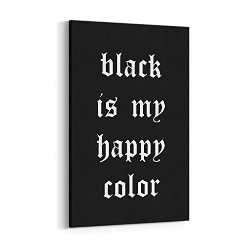 Großer Leinwandbilder Black Happy Color Quote Sarcasm Fashion Zitat Motiv auf Keilrahmen als stylishe, moderne Dekoration für Wohnzimmer, Schlafzimmer, Home Office - Kunstdruck Größe: 50 cm x 70 cm