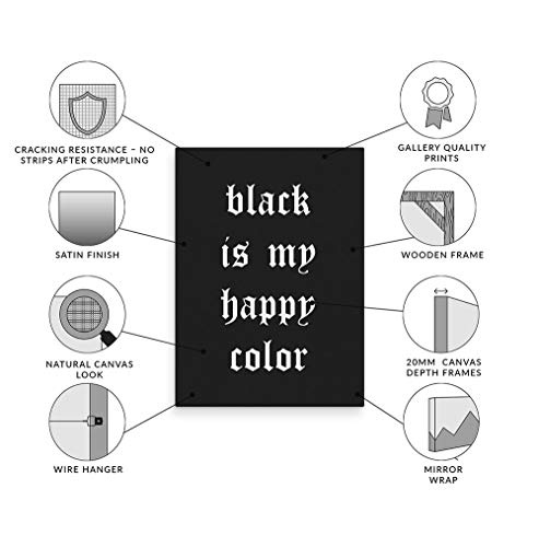 Großer Leinwandbilder Black Happy Color Quote Sarcasm Fashion Zitat Motiv auf Keilrahmen als stylishe, moderne Dekoration für Wohnzimmer, Schlafzimmer, Home Office - Kunstdruck Größe: 50 cm x 70 cm