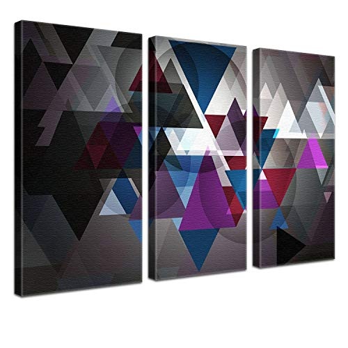 LANA KK Leinwandbild"Triforce Color" Abstraktes Design auf Echtholz-Keilrahmen, Bunt, 120 x 80 x 2.5 cm, dreiteilig