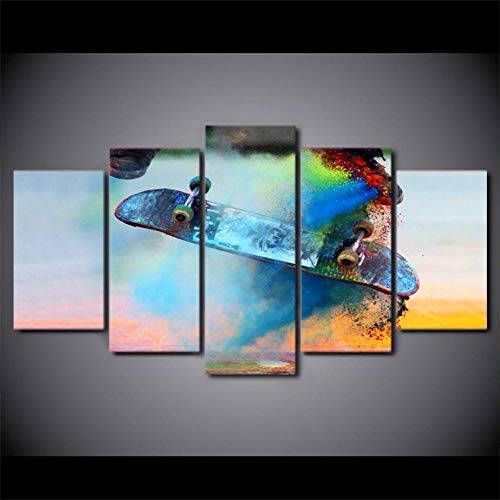 EUFJHS 5-Teilige Leinwand Auf Leinwand Gedruckt Hd Modern Canvas Printed Abstract Poster Home Wall Art Pictures Color Skateboard Energetic Sports Painting Decor-A Rahmenlos