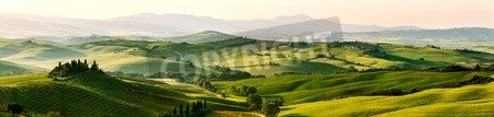 Leinwand-Bild 170 x 40 cm: "Beautiful and miraculous colors of green spring panoramic landscape of Tuscany, Italy", Bild auf Leinwand