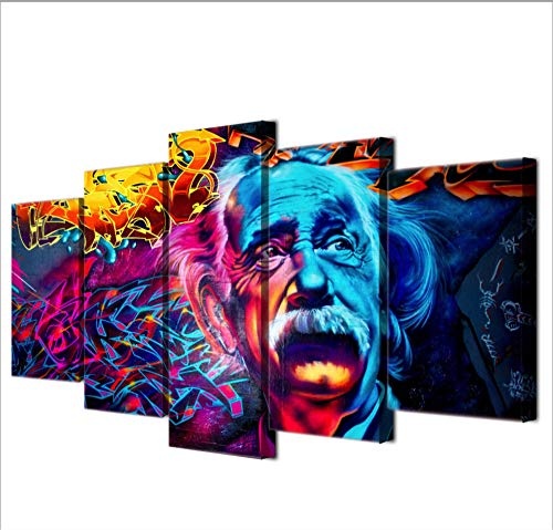 GLORIOUS.YY leinwand Bilder 5 teilig Einstein Psychedelic Color Wandbilder Wohnzimmer Deko 100x50 cm- Fertig zum Aufhängen