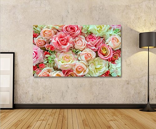 islandburner Bild Bilder auf Leinwand Rosen Pastell Deko Blumen 1p XXL Poster Leinwandbild Wandbild Dekoartikel Wohnzimmer Marke