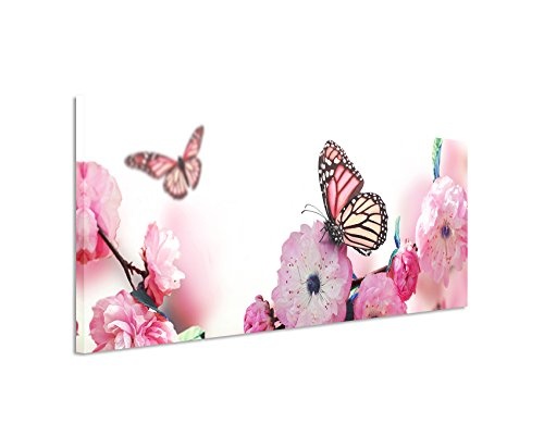 Wunderschönes Wandbild 150x50cm traumhaftes Natur Bild - Schmetterlinge an rosa Kirschblüten