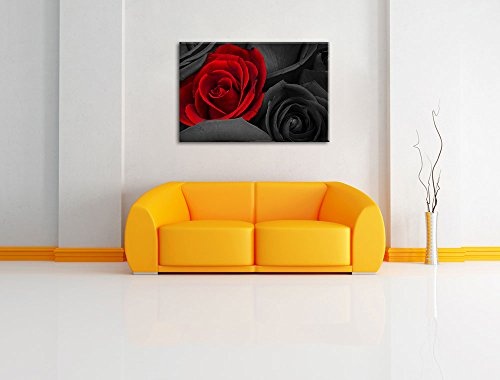 romantische rote Rosen schwarz/weiß auf Leinwand, XXL riesige Bilder fertig gerahmt mit Keilrahmen, Kunstdruck auf Wandbild mit Rahmen, günstiger als Gemälde oder Ölbild, kein Poster oder Plakat