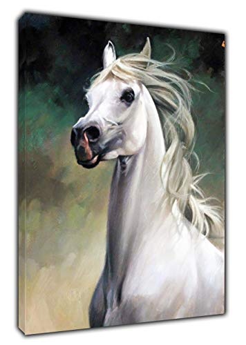 Leinwandbild, Motiv weißes Pferd, gezeichnet mit anthrazitfarbenem Pastell, auf gerahmtem Leinwand, Wanddekoration, 34 x 24inch(86x 60 cm) -18mm depth