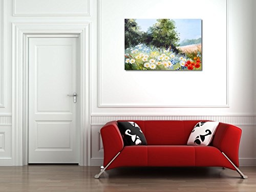 Maksim Gorbunov - Ölgemälde Landschaft - Wiese der Gänseblümchen, Natur - 75x50 cm - Leinwandbild auf Keilrahmen - Wand-Bild - Kunst, Gemälde, Foto, Bild auf Leinwand - Blumen