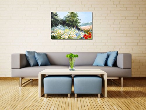 Maksim Gorbunov - Ölgemälde Landschaft - Wiese der Gänseblümchen, Natur - 75x50 cm - Leinwandbild auf Keilrahmen - Wand-Bild - Kunst, Gemälde, Foto, Bild auf Leinwand - Blumen