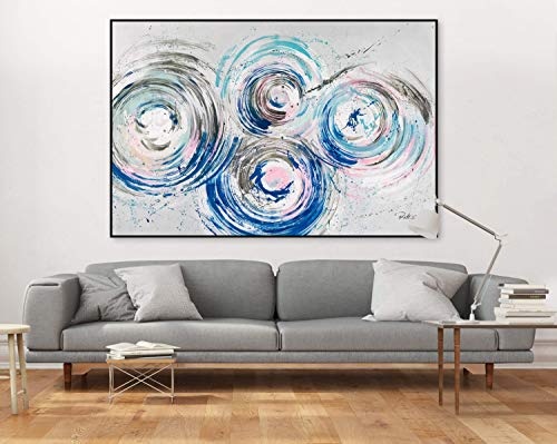 KunstLoft® XXL Gemälde Verträumter Schlaf 180x120cm | original handgemalte Bilder | Abstrakt Kreise Blau Pastell | Leinwand-Bild Ölgemälde einteilig groß | Modernes Kunst Ölbild